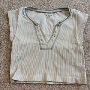 Urban Outfitters Tan Ribbed Crop Polo Tee